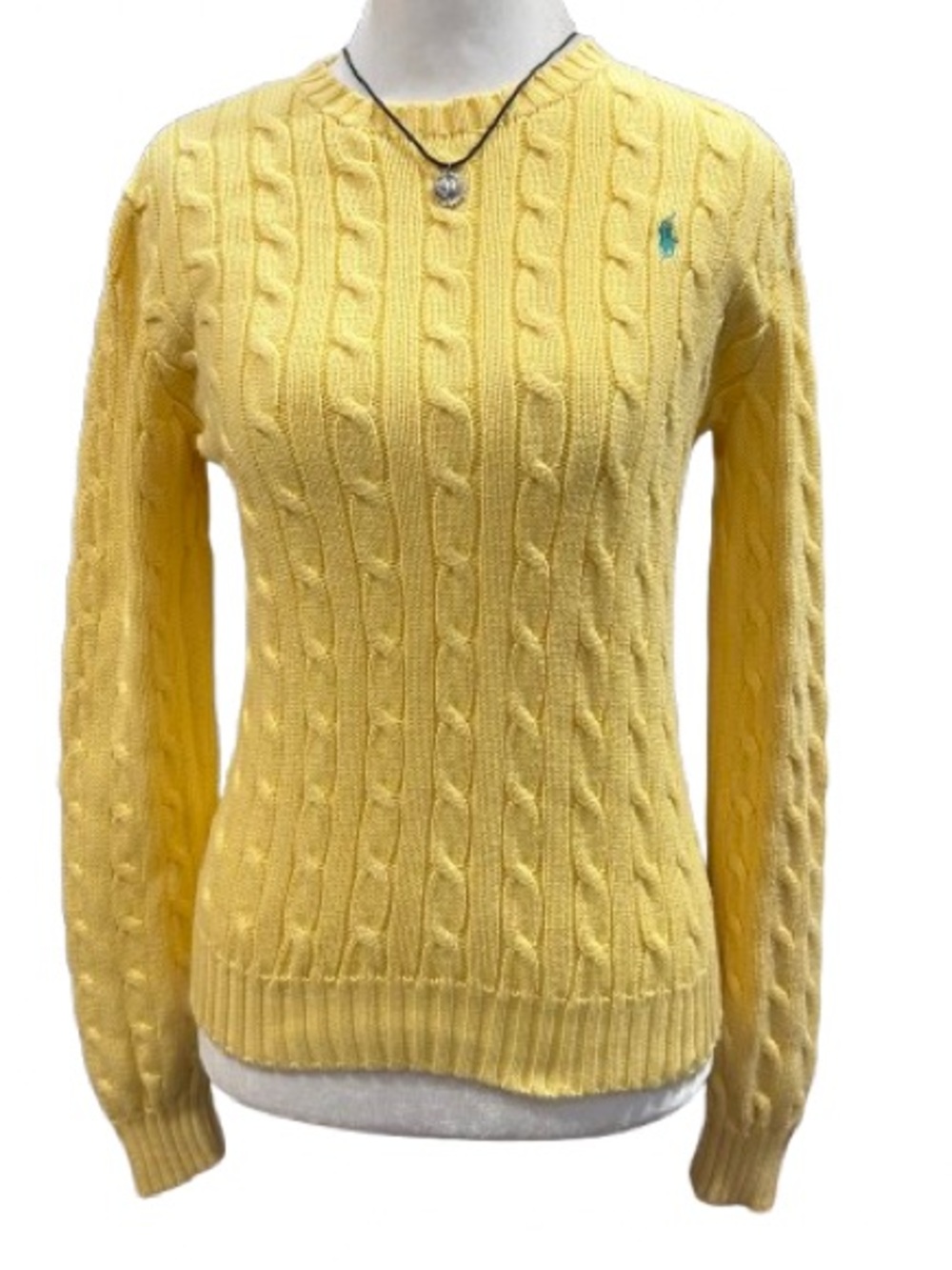 VTG 90s Y2K Ralph Lauren Cable Knit Sweater Pony Logo Butter Yellow Old Money S